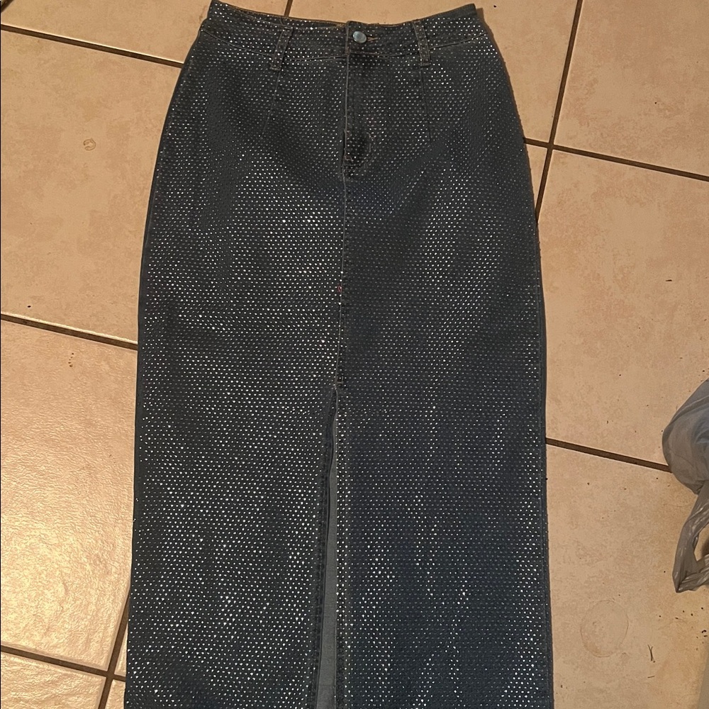 Sparkling Denim Maxi Skirt